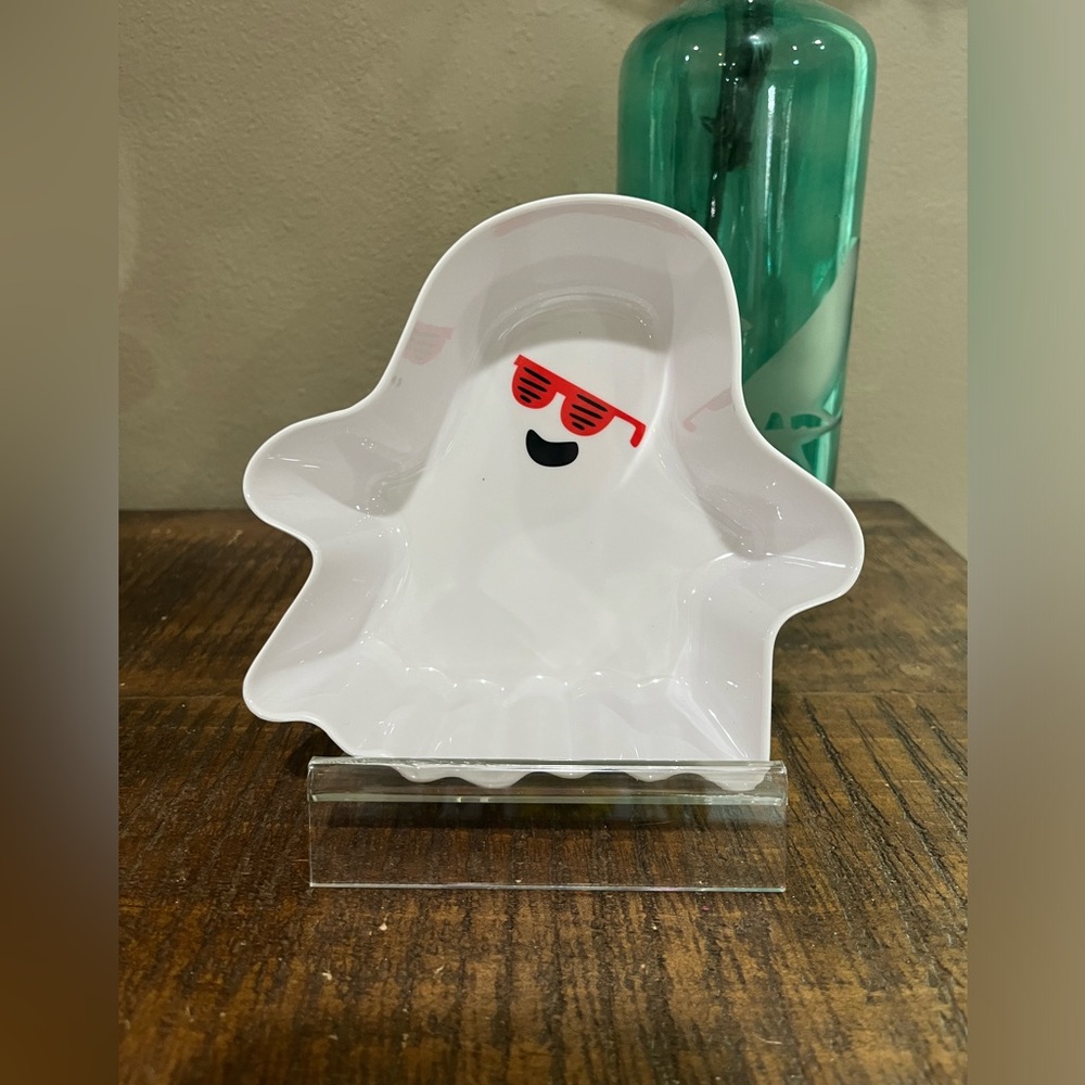 White Ghost Candy Dish with Red Sunglasses Graphic